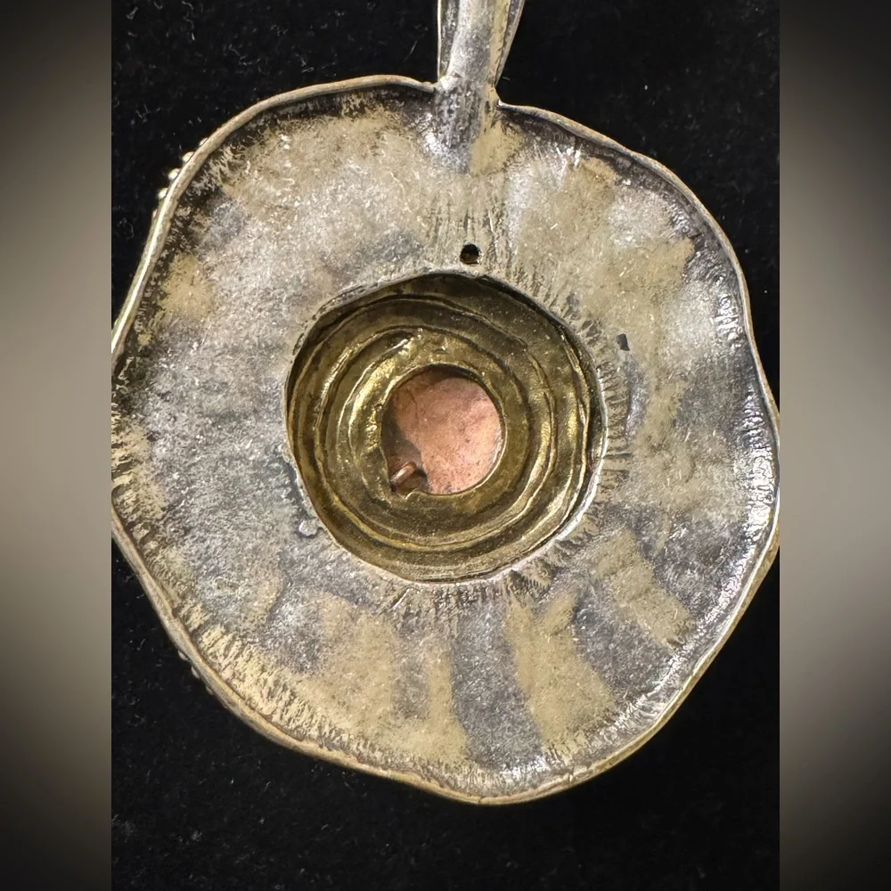 Boho Mixed Metal Statement Necklace w/ Large Textured Pendant - Picture 8 of 9